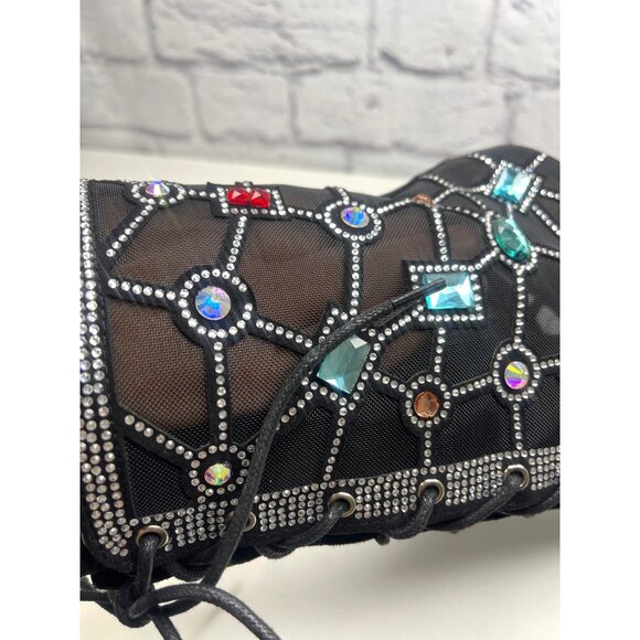 Azalea Wang Diamond Dream Lace Up Gem Black Mesh Jewel Booties Size 8 Ladies - Picture 12 of 16